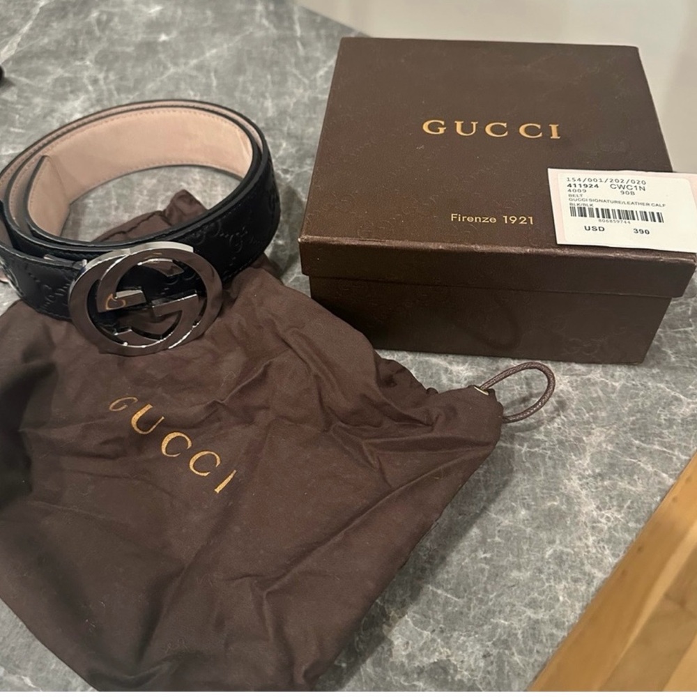 Gucci Black Embossed Leather Belt
